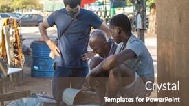  Presentation with people talking - Cool new presentation design with young-volunteer-in-a-poor backdrop and a tawny brown colored foreground