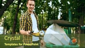  Presentation with volunteer - Audience pleasing PPT layouts consisting of young-volunteer-puts-trash backdrop and a tawny brown colored foreground