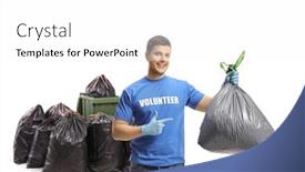  Presentation with garbage bins - Amazing theme having young-volunteer-with-a-plastic backdrop and a white colored foreground