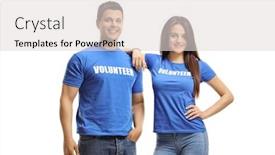  Presentation with blue - Cool new slides with young-volunteers-in-blue-t backdrop and a light gray colored foreground
