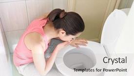  Presentation with vomiting - Presentation design consisting of young vomiting woman near toilet background and a light gray colored foreground