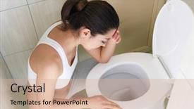  Presentation with vomiting - PPT theme having young vomiting woman near toilet background and a lemonade colored foreground