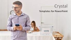  Presentation with vote - Slides with young-voter-man-using-smartphone background and a light gray colored foreground