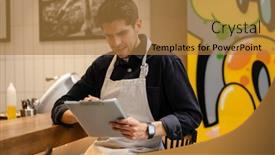  Presentation with cafeteria - Colorful slide deck enhanced with young-waiter-checking-the-quality backdrop and a coral colored foreground