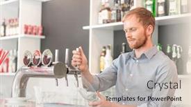  Presentation with restaurant waiter - Cool new presentation theme with young waiter filling glass from beer tap at restaurant backdrop and a mint green colored foreground