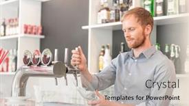  Presentation with restaurant waiter - Cool new theme with young waiter filling glass from beer tap at restaurant backdrop and a mint green colored foreground