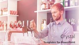  Presentation with restaurant waiter - Beautiful slide deck featuring young waiter filling glass from beer tap at restaurant backdrop and a lemonade colored foreground