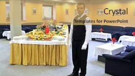  Presentation with waiter - Presentation theme having young waiter in reataurant background and a yellow colored foreground