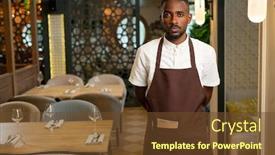  Presentation with african ethnicity - Slide deck with young-waiter-of-african-ethnicity background and a tawny brown colored foreground