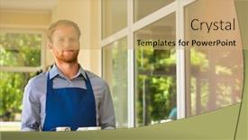  Presentation with restaurant waiter - Cool new slide set with young waiter serving coffee and cookies at restaurant backdrop and a coral colored foreground