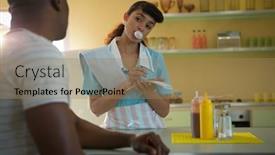  Presentation with order - Cool new slide deck with young-waitress-taking-order backdrop and a coral colored foreground