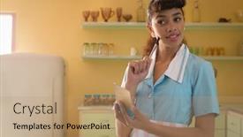  Presentation with order - PPT layouts having young-waitress-taking-order background and a coral colored foreground
