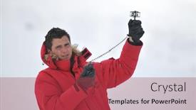  Presentation with wind weather - Colorful PPT theme enhanced with young weather meteo man measure wind speed at winter season backdrop and a red colored foreground