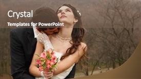  Presentation with bride - Beautiful theme featuring young wedding couple beautiful bride with groom autumn nature outdoor backdrop and a violet colored foreground