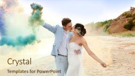  Presentation with beach wedding - Slide deck with young wedding couple having fun background and a lemonade colored foreground