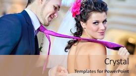  Presentation with wedding - PPT layouts featuring young wedding couple indoors funny background and a coral colored foreground