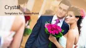  Presentation with mirror - Colorful PPT theme enhanced with young wedding couple looking backdrop and a coral colored foreground