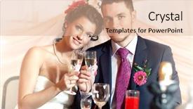  Presentation with wedding anniversary party invitation - Audience pleasing theme consisting of young wedding couple on party backdrop and a  colored foreground