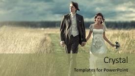  Presentation with wedding - Slide deck featuring young wedding couple walking background and a coral colored foreground