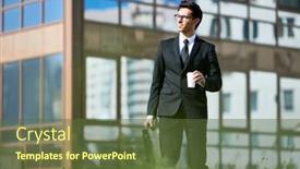  Presentation with well - Cool new presentation design with young well-dressed man with drink and briefcase walking in urban environment and enjoying summer day backdrop and a tawny brown colored foreground