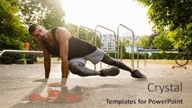  Presentation with cardio - PPT theme with young-white-athlete-man-doing background and a coral colored foreground