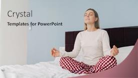  Presentation with bed - Presentation design having young-white-blond-woman-meditating background and a light gray colored foreground