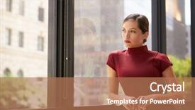  Presentation with maroon - Colorful theme enhanced with young white businesswoman looking backdrop and a coral colored foreground