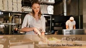  Presentation with cooking chef - PPT theme having young-white-chef-woman-wearing background and a coral colored foreground