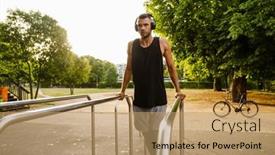  Presentation with court - PPT theme enhanced with young-white-man-athlete background and a coral colored foreground