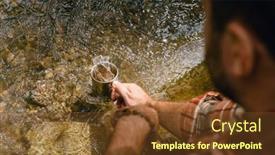  Presentation with water cup - Presentation theme consisting of young-white-man-collecting-water background and a tawny brown colored foreground