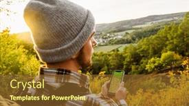  Presentation with gps - Presentation theme with young-white-man-tourist background and a tawny brown colored foreground