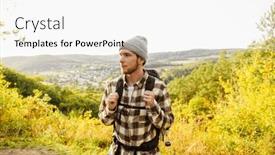  Presentation with hiking - Presentation design having young-white-man-tourist background and a  colored foreground