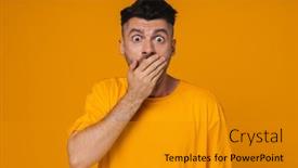  Presentation with white - Slide set enhanced with young-white-man-wearing-t background and a gold colored foreground