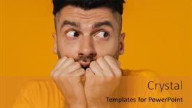  Presentation with white - Slide set consisting of young-white-man-wearing-t background and a gold colored foreground