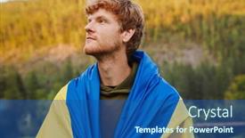  Presentation with wrapped flag - Slide set consisting of young-white-man-wrapped background and a ocean colored foreground