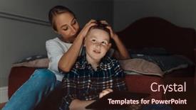  Presentation with mom - Slide set featuring young-white-mom-touching background and a wine colored foreground