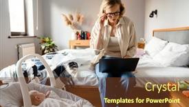  Presentation with working mother - Presentation theme having young-white-mother-working background and a  colored foreground