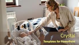  Presentation with working mother - Slides featuring young-white-mother-working background and a tawny brown colored foreground