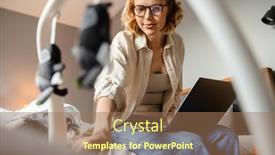  Presentation with working mother - PPT theme enhanced with young-white-mother-working background and a coral colored foreground