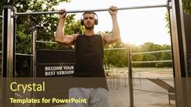  Presentation with sports bar - Slide set with young-white-muscular-man background and a tawny brown colored foreground