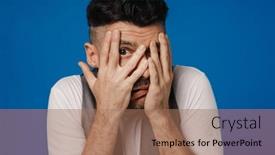  Presentation with white - PPT layouts enhanced with young-white-unshaven-man-hiding background and a coral colored foreground