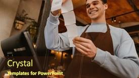  Presentation with waiter - Slide set with young-white-waiter-man-wearing background and a wine colored foreground