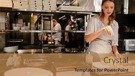  Presentation with meals - Slides featuring young-white-woman-chef-cook background and a coral colored foreground