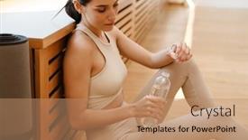  Presentation with drinking water - Presentation theme enhanced with young-white-woman-drinking-water background and a coral colored foreground