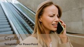  Presentation with outdoors - PPT theme enhanced with young-white-woman-frowning background and a coral colored foreground
