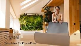  Presentation with yoga - Presentation theme enhanced with young-white-woman-smiling background and a coral colored foreground