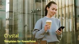  Presentation with white and black woman climbing ladders - PPT theme enhanced with young-white-woman-smiling background and a tawny brown colored foreground