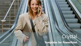  Presentation with outdoors - Presentation theme with young-white-woman-talking background and a gray colored foreground