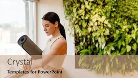  Presentation with smartwatch - Presentation design consisting of young-white-woman-using-smartwatch background and a coral colored foreground