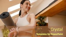  Presentation with smartwatch - Presentation theme consisting of young-white-woman-using-smartwatch background and a red colored foreground